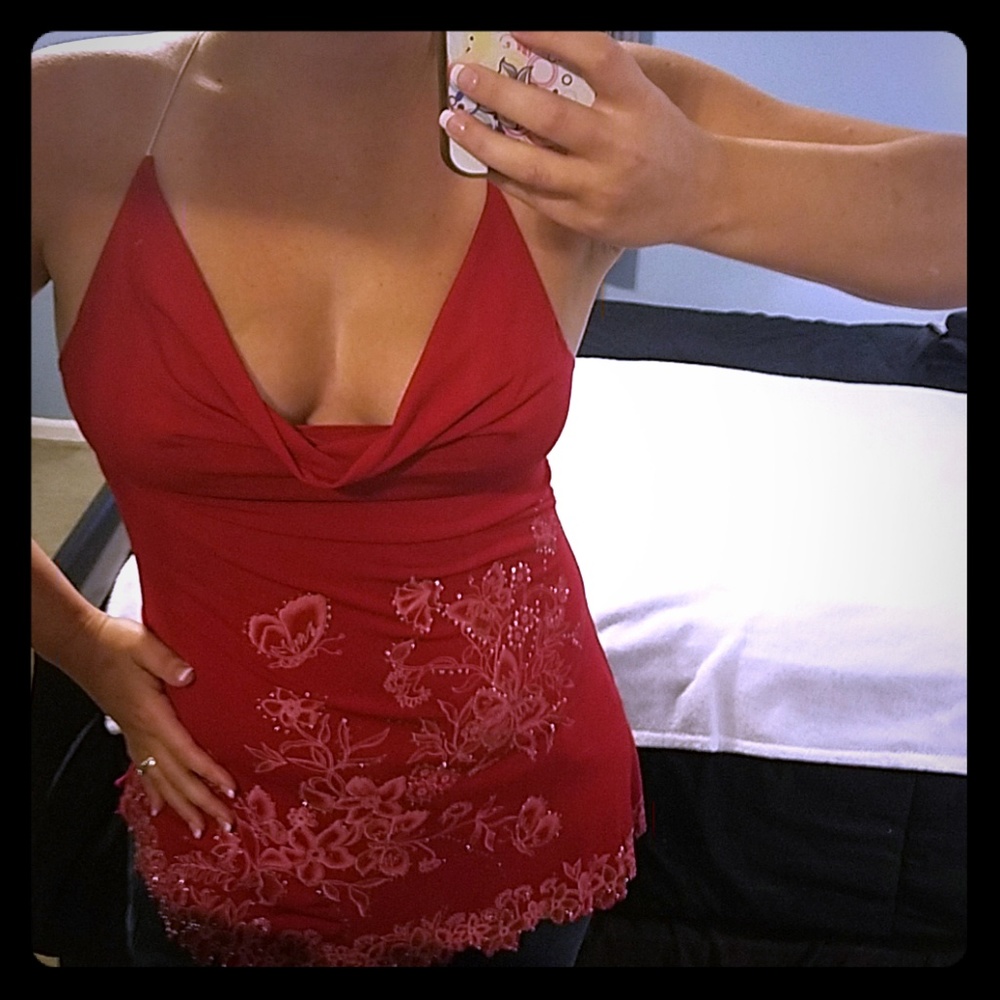 Sexy Cowl Neck Red Halter Top sz M